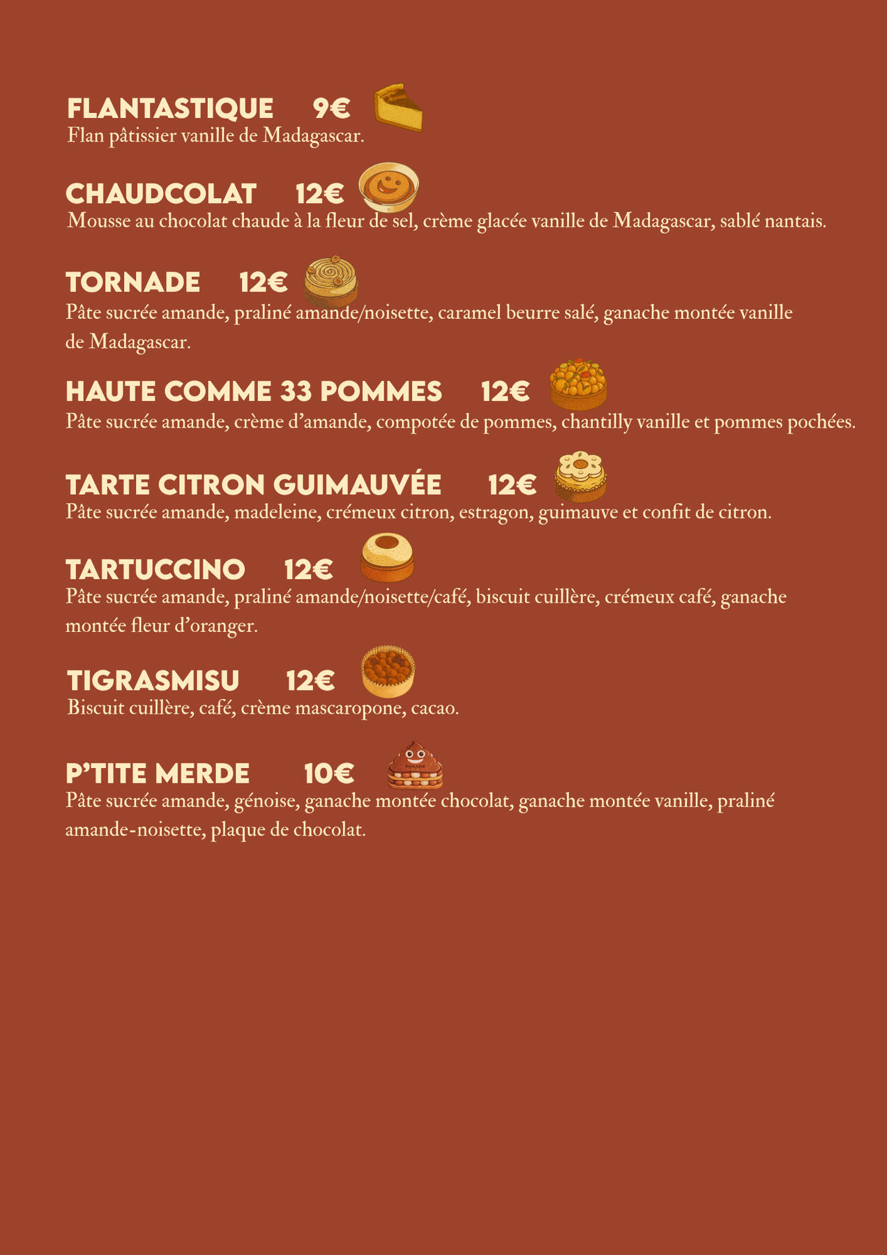 CARTE DES DESSERTS